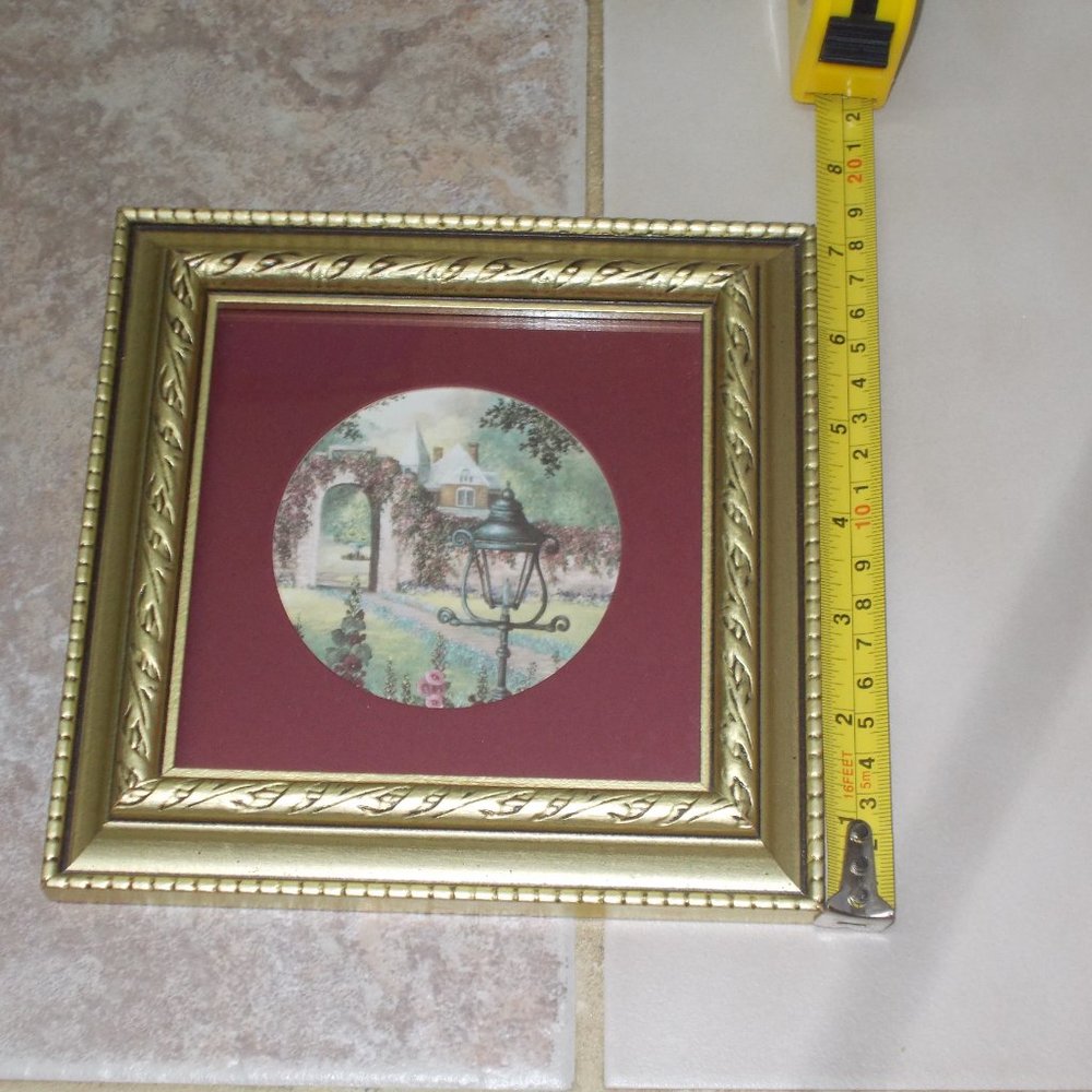 EUC, "Courtyard" print matted & framed in ornate wood frame - Picture 2 of 3